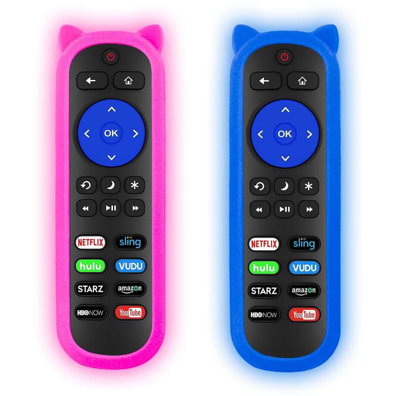 (Pack of 2) Glow-in-the-Dark RC280 Remotes for TCL Roku TV - Best Price & Performance （Pink+Blue)