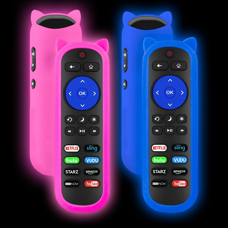 (Pack of 2) Glow-in-the-Dark RC280 Remotes for TCL Roku TV - Best Price & Performance （Pink+Blue)
