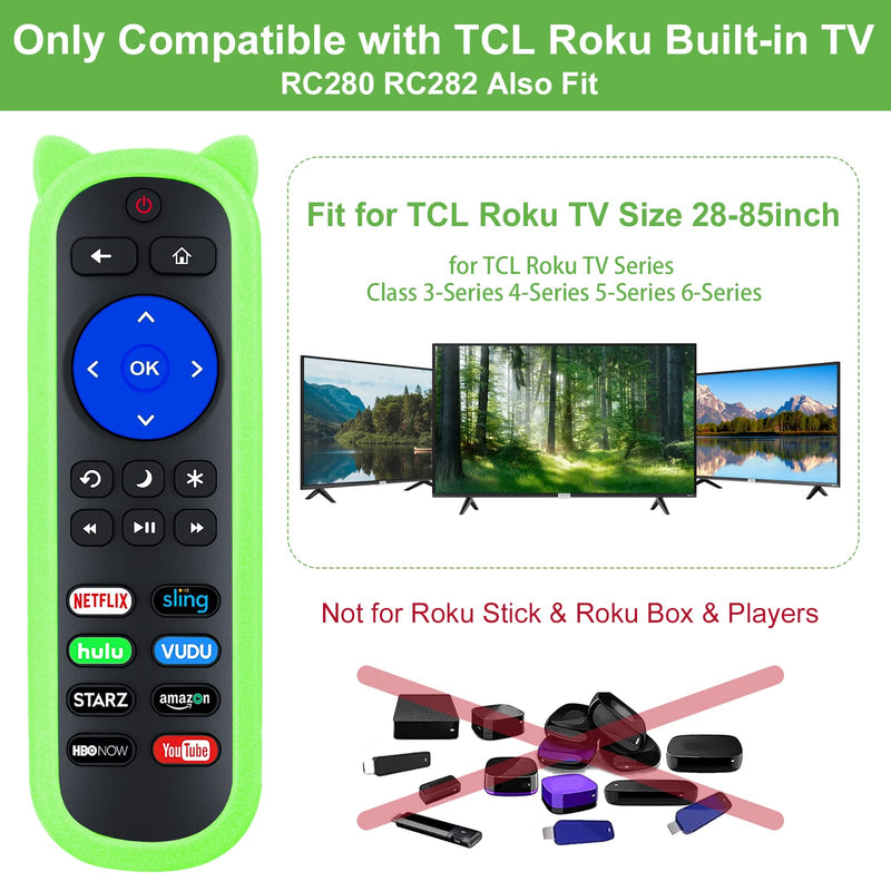 (Pack of 2) Glow-in-the-Dark RC280 Remotes - Upgrade Your TCL Roku TV Experience (Pink+Green Cover)