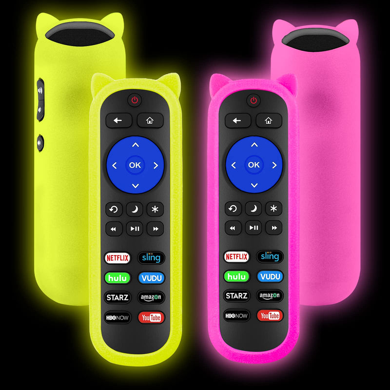 (Pack of 2) Glow-in-the-Dark RC280 Remotes for TCL Roku TV - Elevate Your Viewing Experience (Pink + Yellow)
