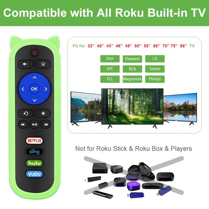 (Pack of 2) Glow-in-the-Dark RC280 Remotes - Upgrade Your TCL Roku TV Experience (Pink+Green Anti-lost Case Cover)