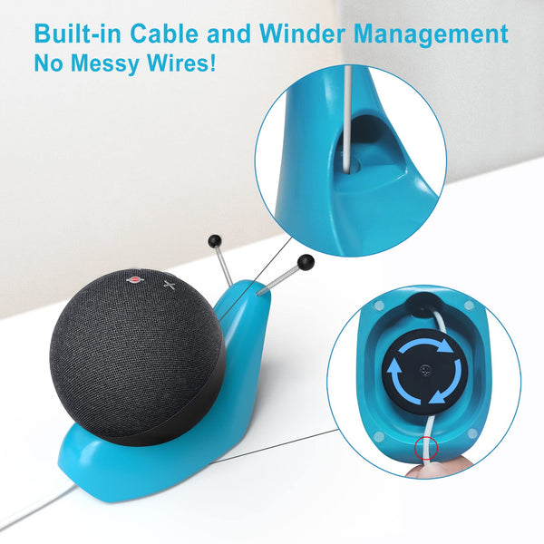 Echo Dot 4th/5th Gen Stand Holder - Cable Management, Cute Snail Design, Blue