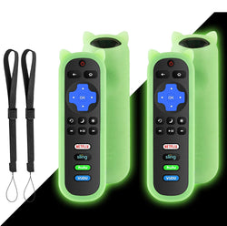 Pack of 2 Green Glow in Dark Case Cases for Roku TV Remote With Anti-Lost Wrist Strap