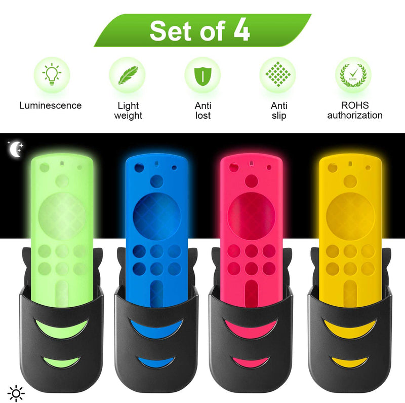 Glow Remote Covers and  Holders for Amazon Fire TV Stick 1 2 3 Gen Anti-lost Design(4 Pack)