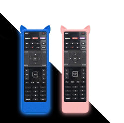 2 Pack Glow Remote Case for Vizio XRT500 Smart TV Remote Cover for VIZIO Smart TV Remote Control Silicone Sleeve for Vizio XRT500 Remote Hand Strap Anti-Lost Eco-Friendly Cat Ear (Blue+Pink)