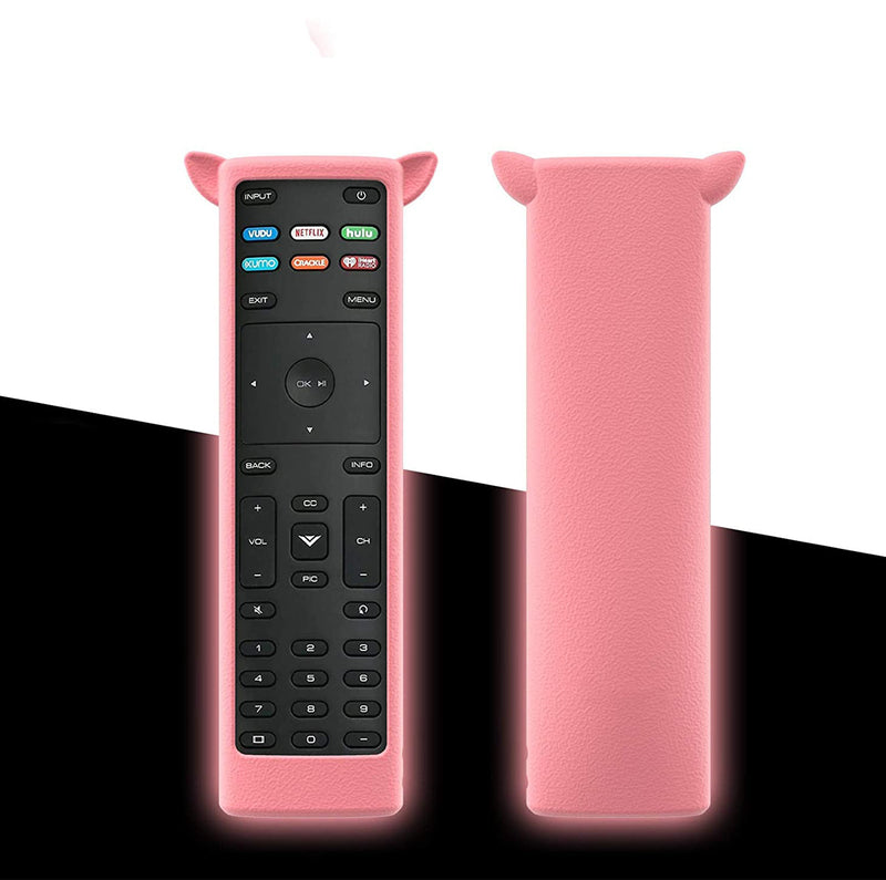 Remote Case Compatible with Vizio XRT136 XRT140 Smart TV Remote Shockproof Silicone Cover Sleeve for Vizio XRT136 Remote Washable Anti-Lost with Wrist Strap (Glow in Dark Pink)