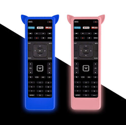 2 Pack Glow Remote Case Compatible with Vizio XRT122 Smart TV Remote, Silicone Remote Cover Sleeve with Lanyard Anti-Lost,Cat Ears Design,Blue and Pink Glow in Dark