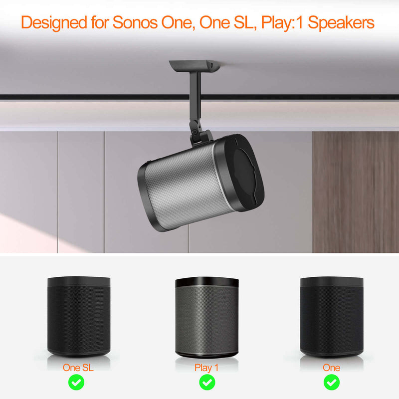 Speaker Wall  and Ceiling Mount for Sonos One, One SL, Play 1, 2 Pack (Black)