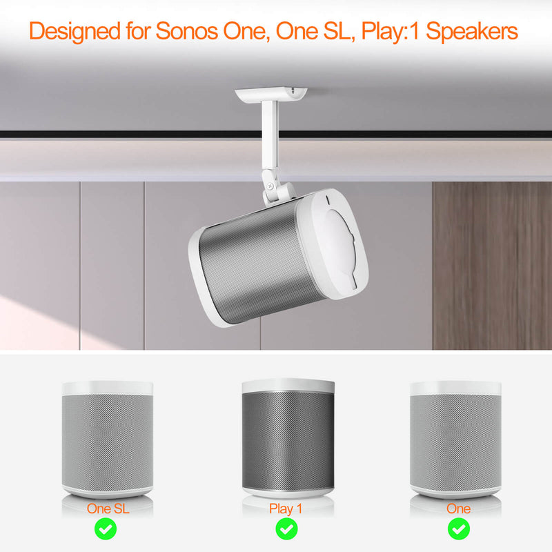 Speaker Wall  and Ceiling Mount for Sonos One, One SL, Play 1, 2 Pack (White)
