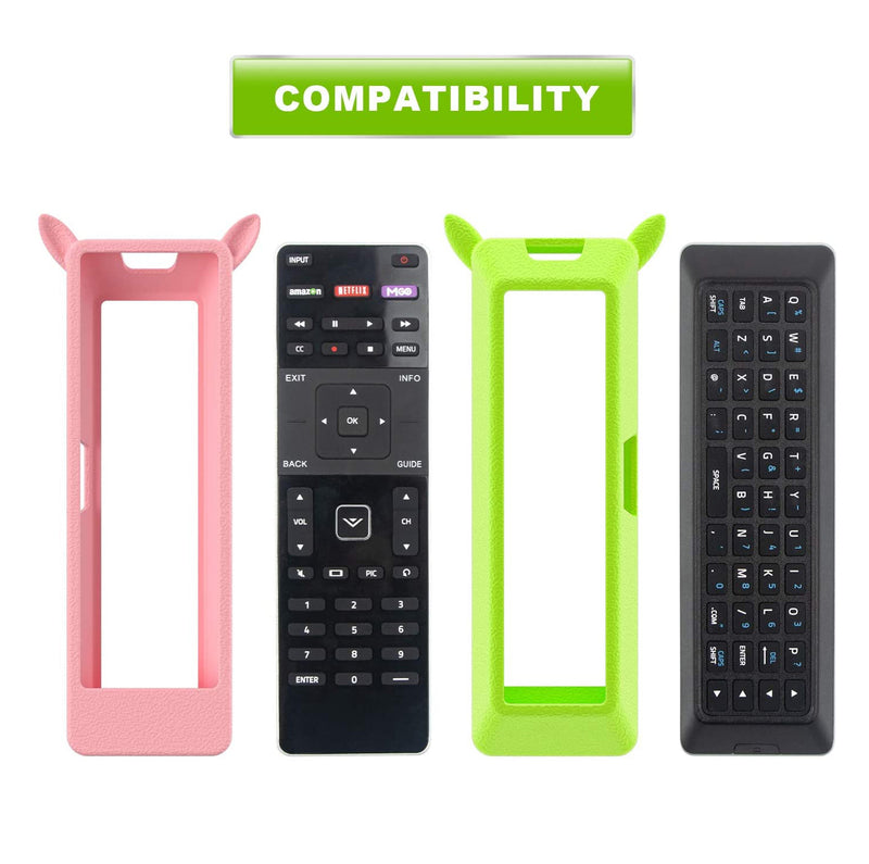 2 Pack Glow Remote Case for Vizio XRT500 Smart TV Remote Cover for VIZIO Smart TV Remote Control Silicone Sleeve for Vizio XRT500 Remote Hand Strap Anti-Lost Rabbit Ears Design (Green+Pink)