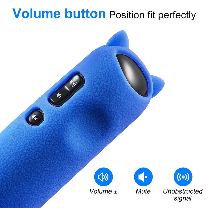 Blue Silicone Protective Soft Cases Covers with Wrist Strap and Remote Holder with Adhesive for RC280 RC282 TCL Roku TV Remote Control Cat Ear Shape Design Cute