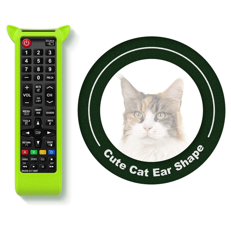 2 Pack Glow Green Silicone Remote Cases for Samsung TV Remote AA59-00741A BN59-01199F BN59-01301A BN59-01041A AA59-00666A Skin-Friendly,Cute Cat Ears Design with Hand Strap Anti-Lost