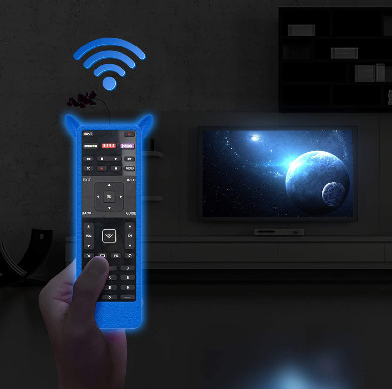 2 Pack Glow Remote Case for Vizio XRT500 Smart TV Remote Cover for VIZIO Smart TV Remote Control Silicone Sleeve for Vizio XRT500 Remote Hand Strap Anti-Lost Rabbit Ears Design (Green+Blue)