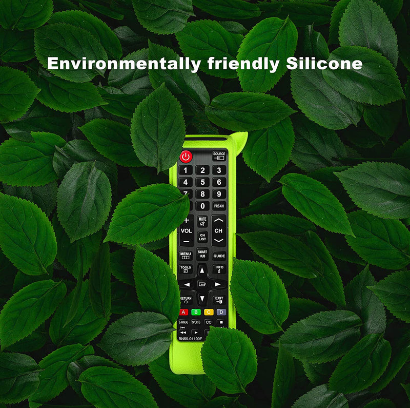 2 Pack Glow Green Silicone Remote Cases for Samsung TV Remote AA59-00741A BN59-01199F BN59-01301A BN59-01041A AA59-00666A Skin-Friendly,Cute Cat Ears Design with Hand Strap Anti-Lost