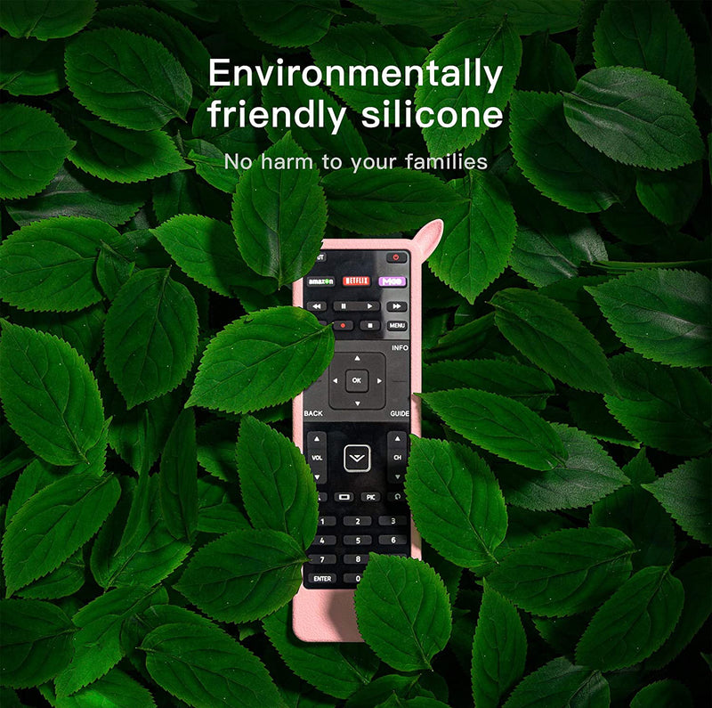2 Pack Glow Remote Case for Vizio XRT500 Smart TV Remote Cover for VIZIO Smart TV Remote Control Silicone Sleeve for Vizio XRT500 Remote Hand Strap Anti-Lost Rabbit Ears Design (Pink+Blue)