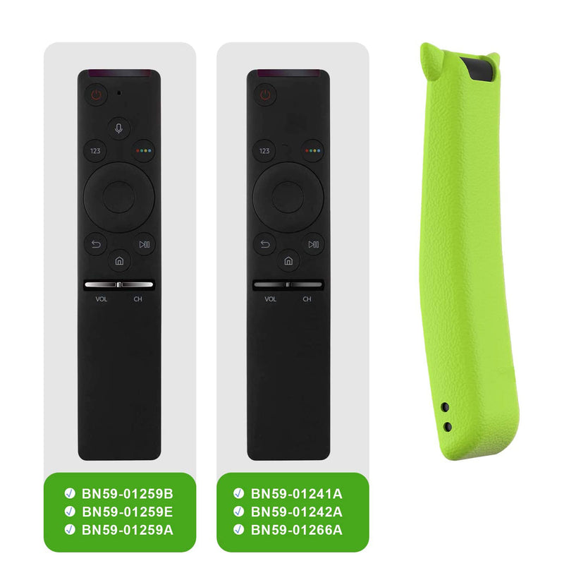 2 Pack Silicone Protective Glow Remote Case for Samsung Smart TV Remote Control BN59 Series, Cute Cat Ear Shape Remote Cover Shockproof with Hand Strap Anti-Lost and 4 Batteries （Blue+ Green)