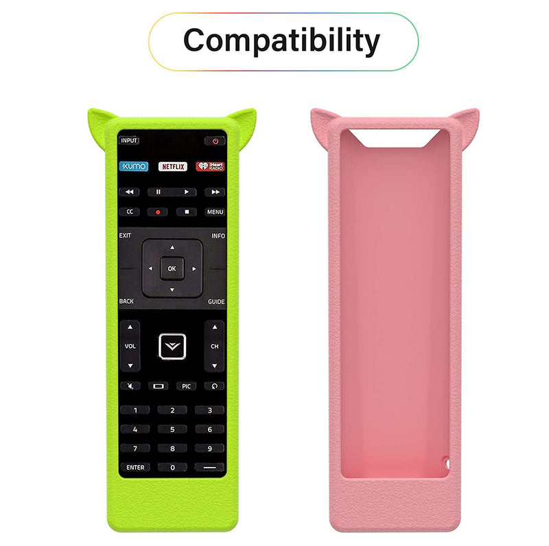 2 Pack Glow Remote Case Compatible with Vizio XRT122 Smart TV Remote, Silicone Remote Cover Sleeve with Lanyard Anti-Lost,Cat Ears Design,Green and Pink Glow in Dark
