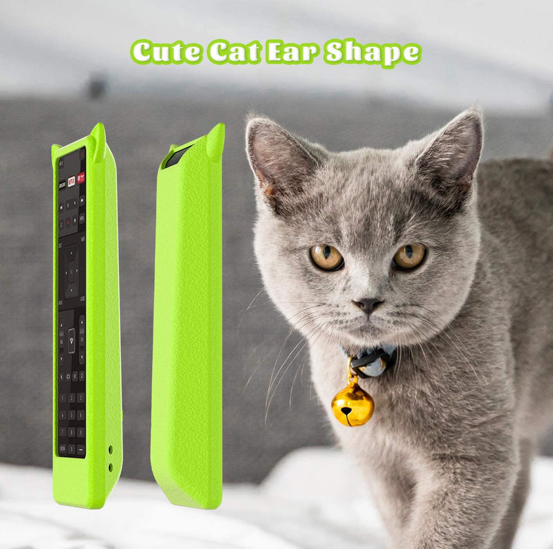 Remote Case Compatible with Vizio XRT122 Smart TV Remote, Silicone Remote Cover Sleeve with Lanyard Anti-Lost,Cat Ears Design,Green Glow in Dark and 2 Batteries