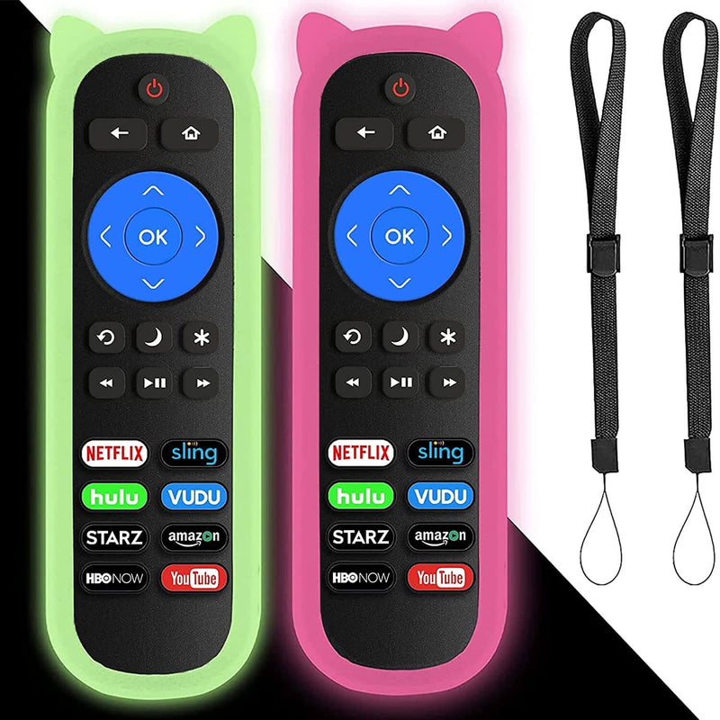 Motiexic™ Remote For All Roku TV With Anti-lost Cover and Battery (Pink and Blue cover)