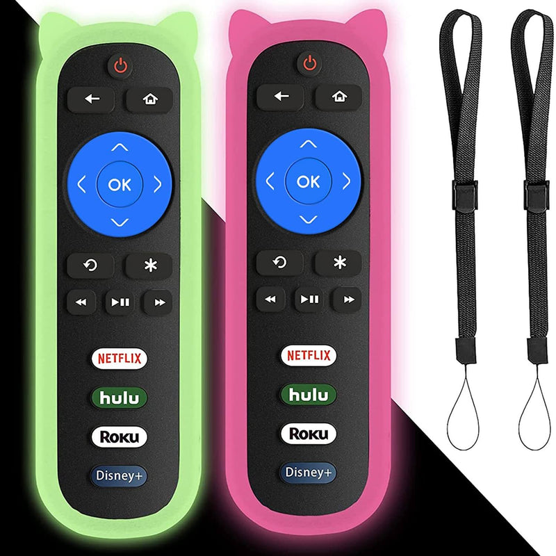 Motiexic™ Remote For All Roku TV With Green & Pink Anti-lost Cover (Pack of 2) with 2 more case cover