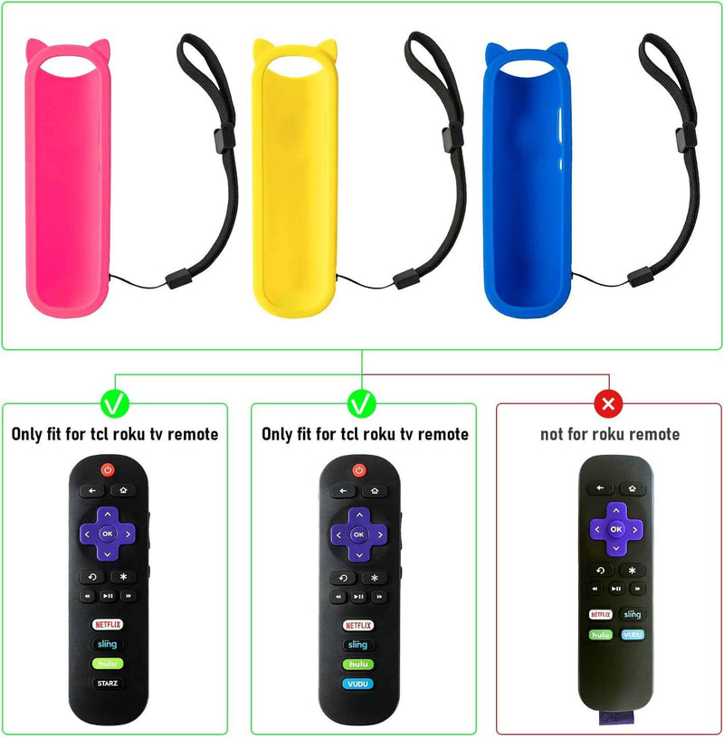 Pack of 3 Green Glow in Dark Case Cases for Roku TV Remote With Anti-Lost Wrist Strap