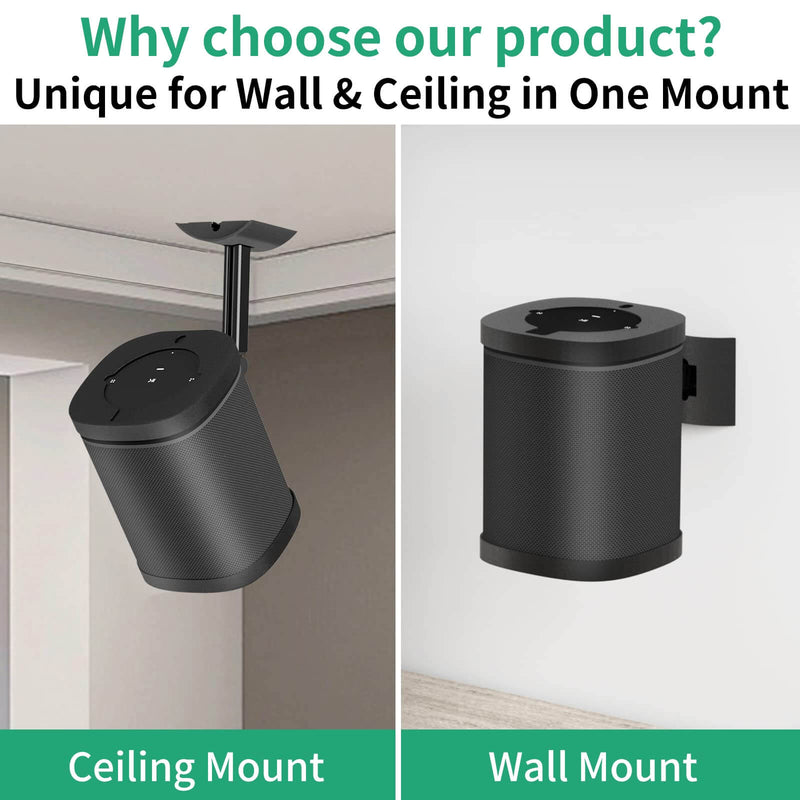 Speaker Wall and Ceiling Mount for Sonos One, One SL, Play 1, Black